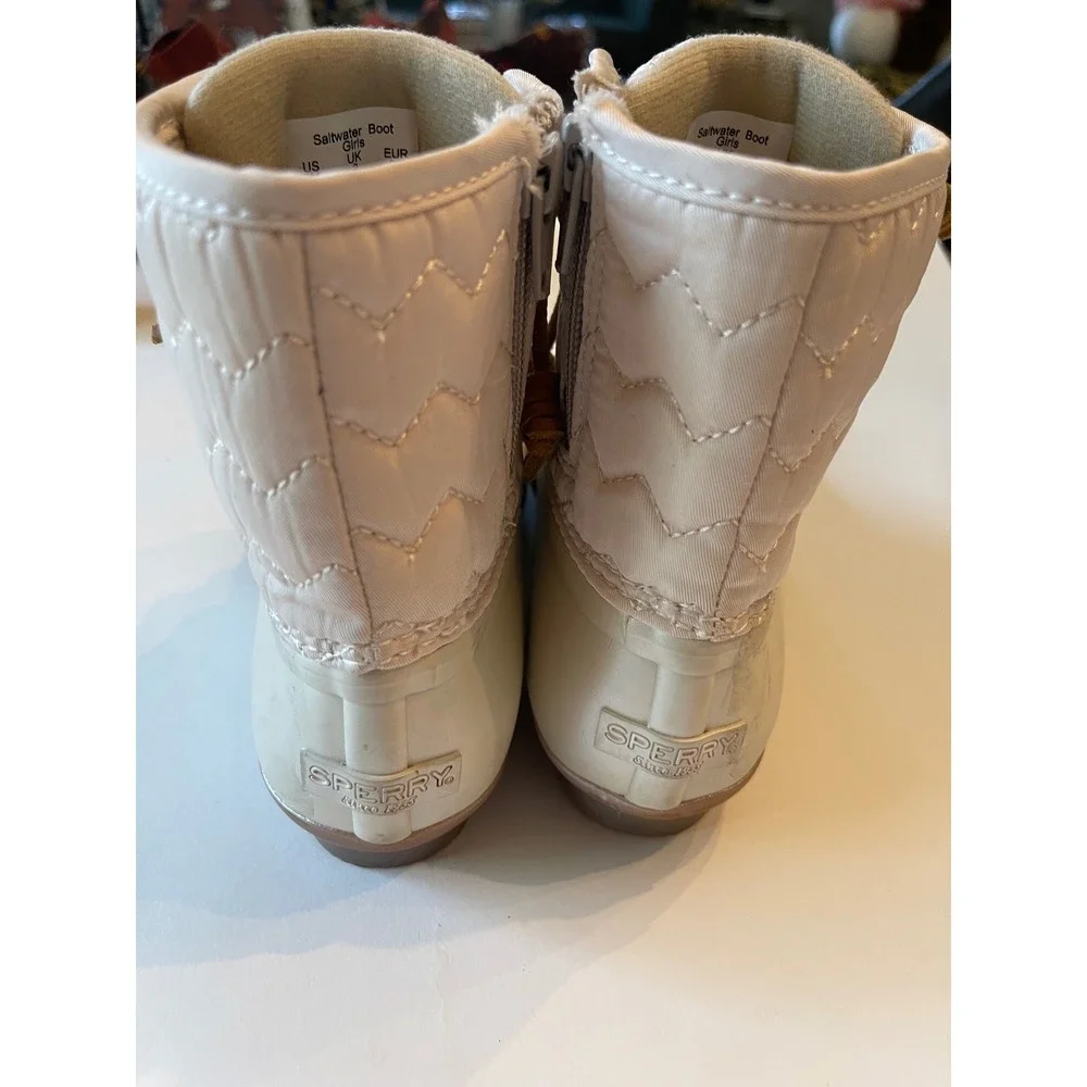 Sperry Kids Saltwater Pearl White Quilted Waterproof Duck Boots